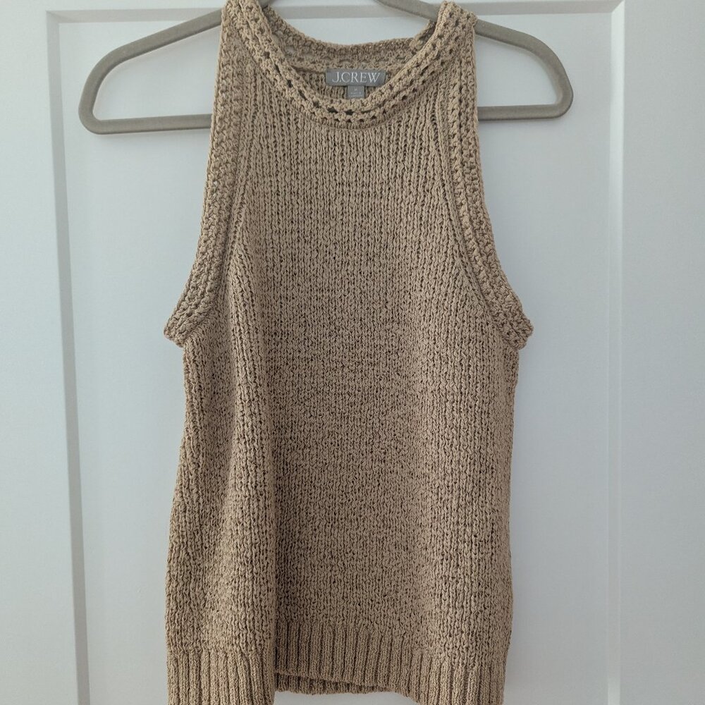 J. Crew High-neck Textured Pointelle Sweater Tank - Size Medium - Tan